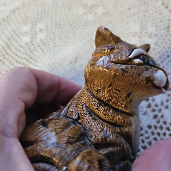 Vintage Artesania Rinconada Tabby Cat Figurine Uruguay Clay Ceramic 3" Chip Paw - Picture 10 of 14